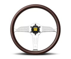 Momo Super Grand Prix Mahogany Wood, Polished Spokes.