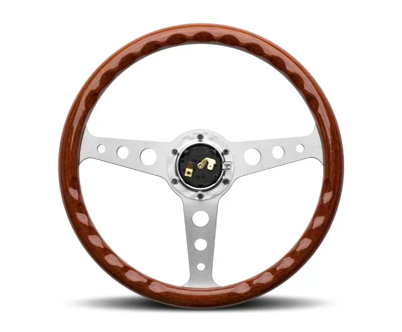 Momo Indy Mahogany Wood, Brushed Aluminum Spokes.