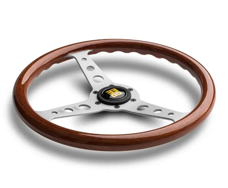 Momo Indy Mahogany Wood, Brushed Aluminum Spokes.