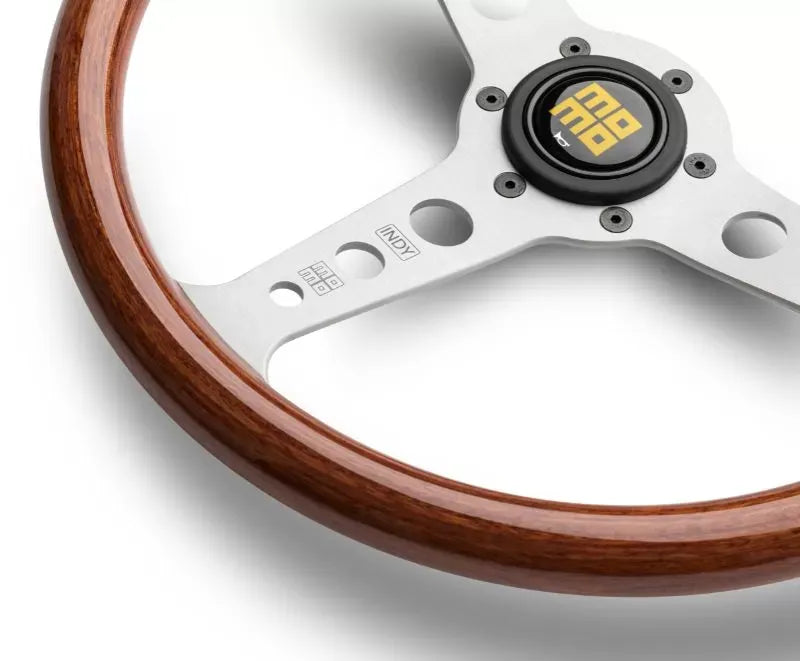 Momo Indy Mahogany Wood, Brushed Aluminum Spokes.