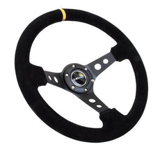 NRG 350mm Sport Steering Wheel - 3” Deep - Suede w/ Yellow Center Mark (RST-006S-Y).