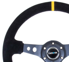 NRG 350mm Sport Steering Wheel - 3” Deep - Suede w/ Yellow Center Mark (RST-006S-Y).