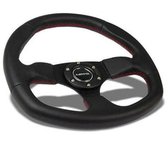NRG D-Shaped Leather 3 Spoke Steering Wheel (RST-009R-RS).