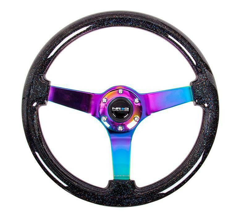 NRG Black Sparkle Steering Wheel w/ Neochrome Center (RST-036BSB-MC).