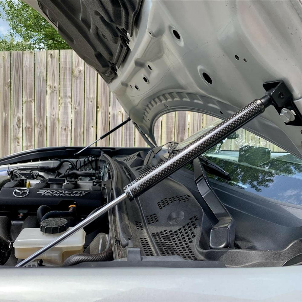 P2M Carbon Engine Hood Damper | 2016-2021 Mazda MX-5 Miata (P2-CHDNDMX5-TP).