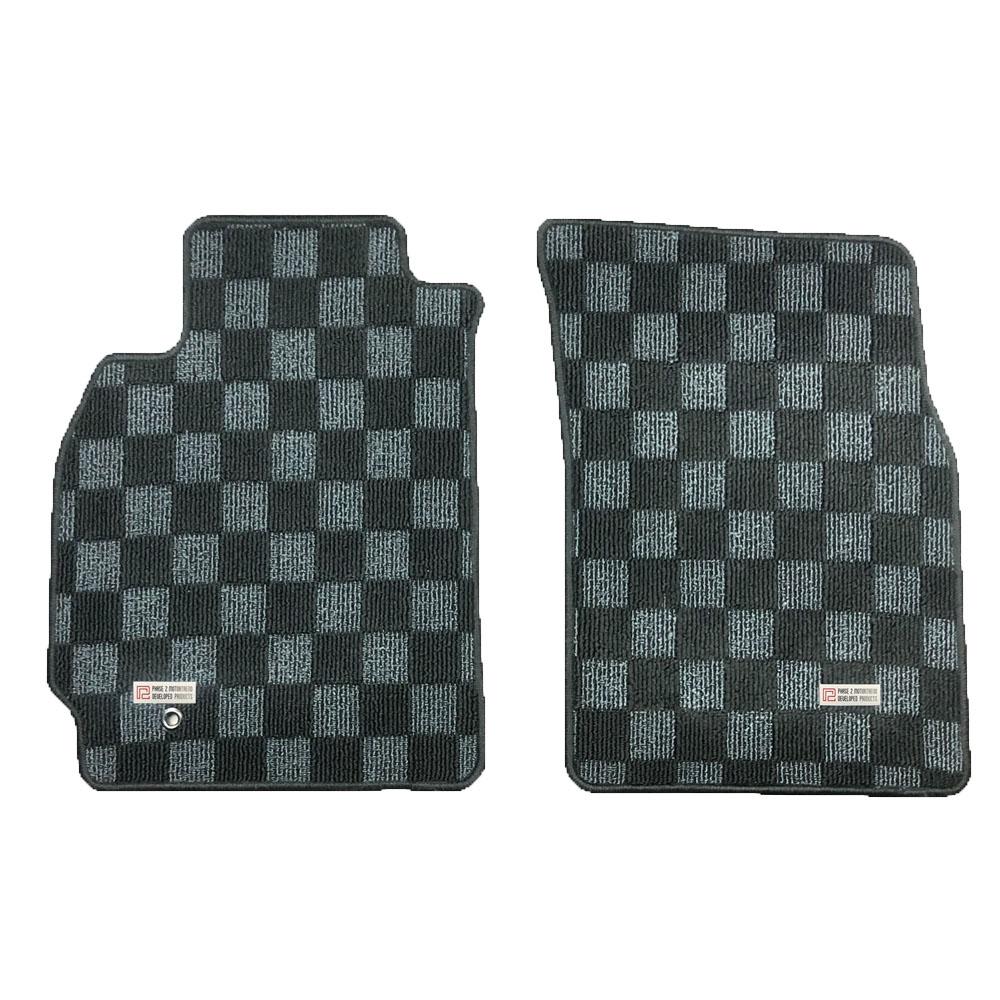 P2M Checkered Race Floor Mats - Front & Rear | 2003-2006 Mitsubishi Evo 8/9 (P2-CPTEVO8DG-TP).