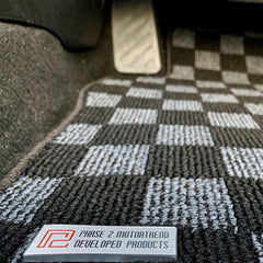 P2M Checkered Race Floor Mats | 2016-2021 Mazda MX-5 Miata (P2-CPTNDMIADG-TP).