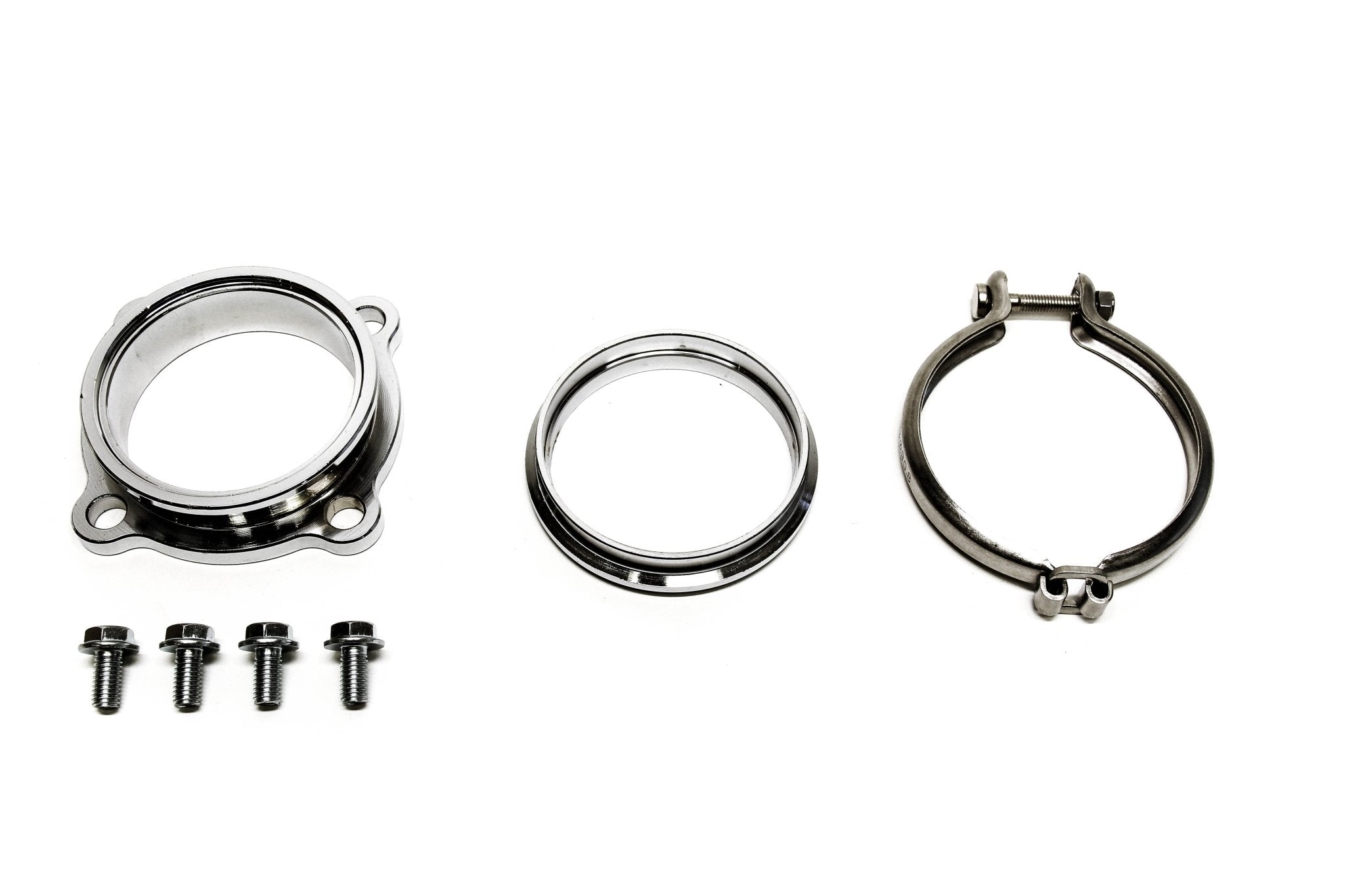Precision Works 4-Bolt to V-Band 3” Turbo Flange Adapter.