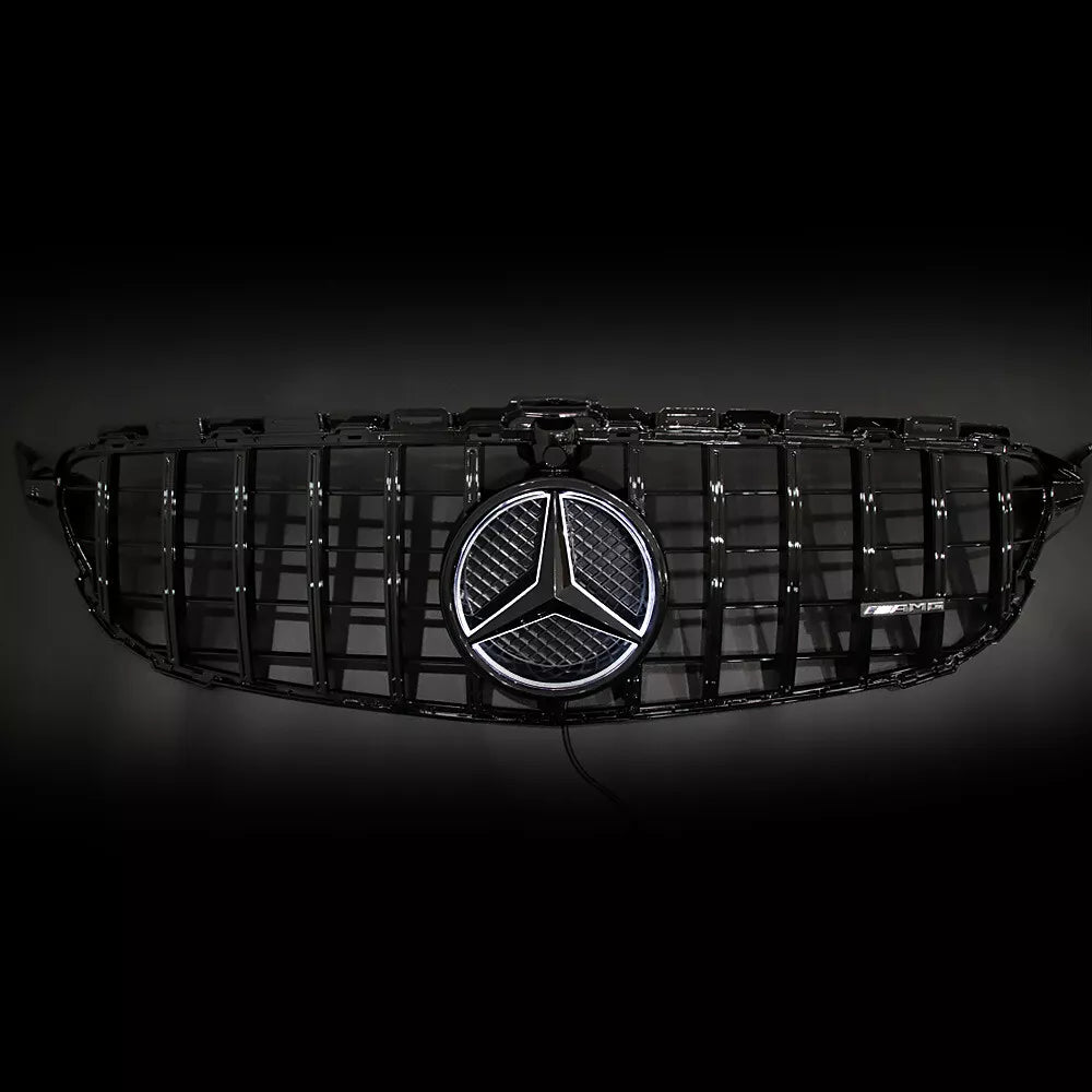 Gloss Black Front Grille w/ LED Logo - Mercedes Benz W205 C43 C250 C300.