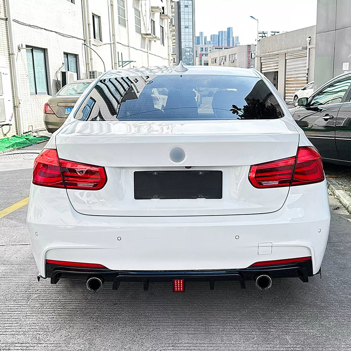 Gloss Black Rear Diffuser w/ LED - BMW 2013-2019 F30 3 Series M Sport.