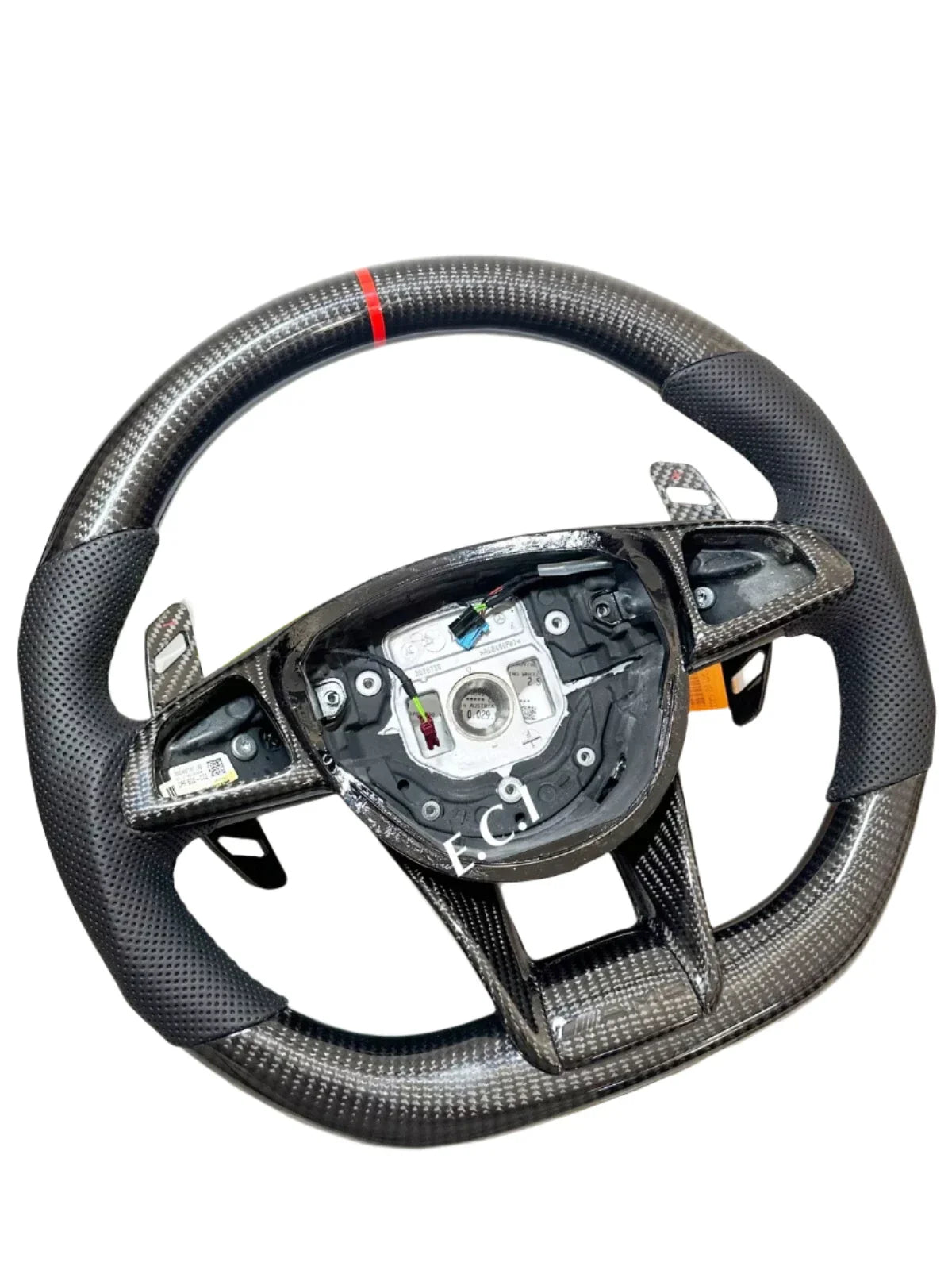 Carbon Fiber Steering Wheel w/  Red Stripe & Paddles - Mercedes CLS63 C63 S63 GLE63 GLS63 CLA45 E63.