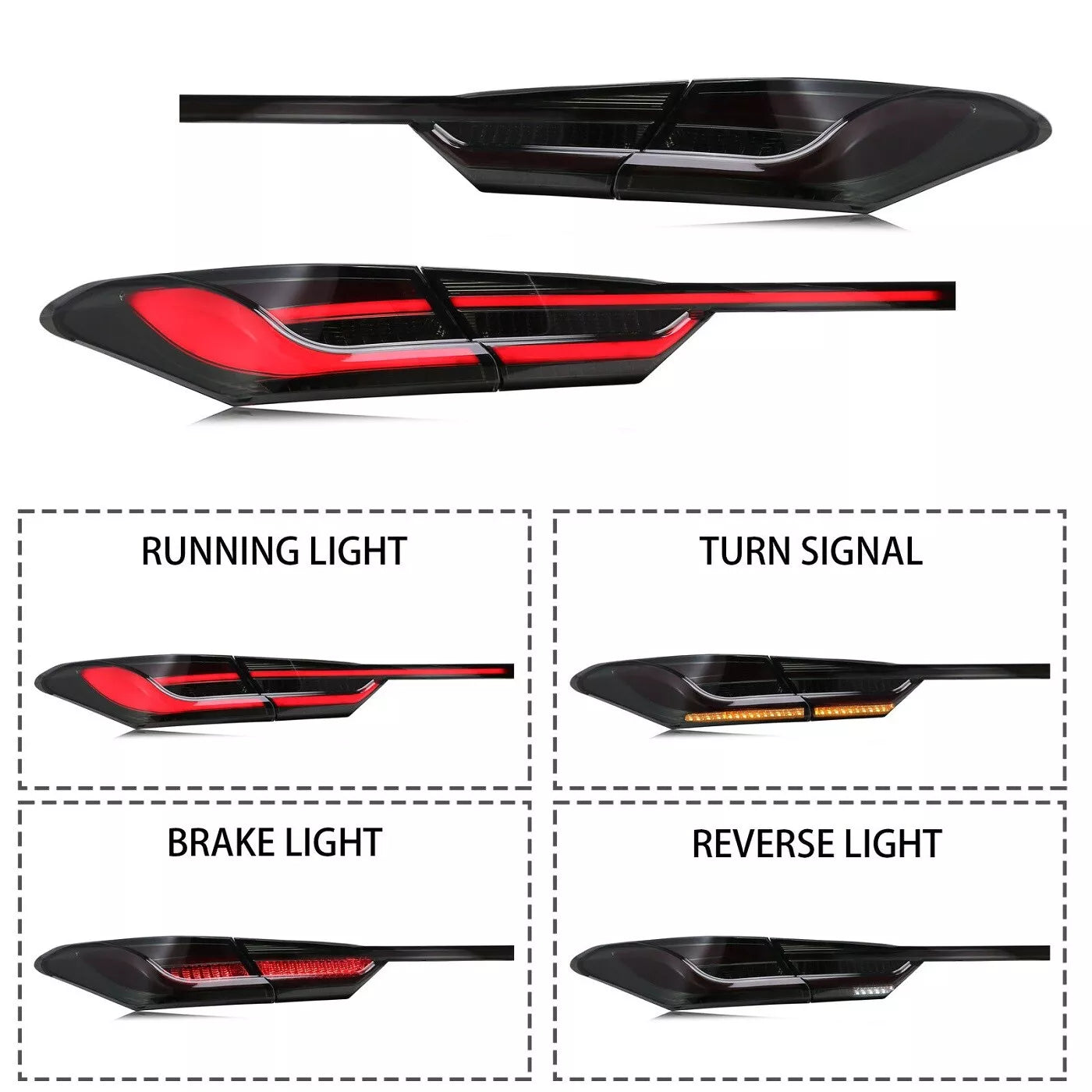 Smoked LED Tail Lights w/ Trunk Lid Light - 2018-2024 Toyota Camry.