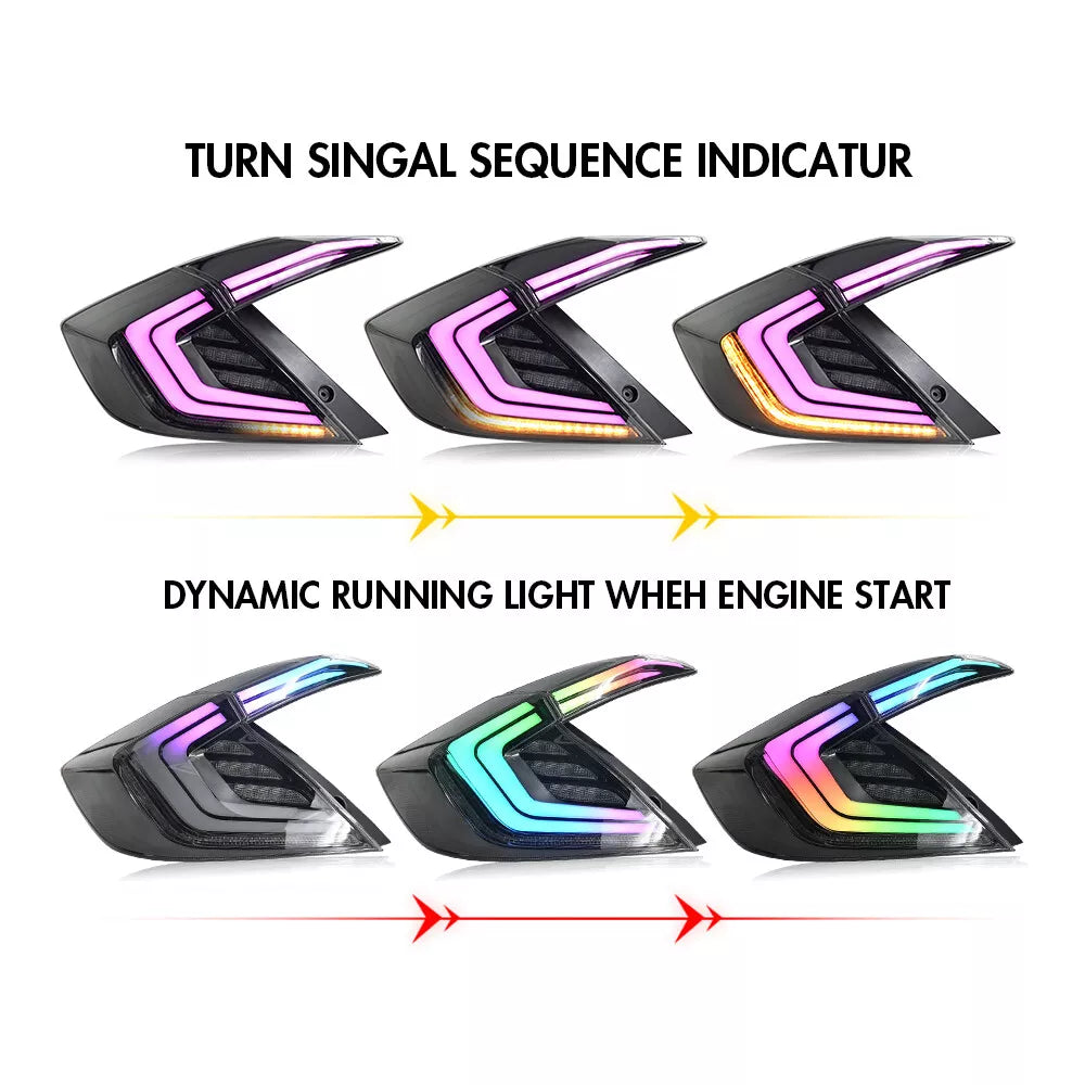 RGB LED Rear Tail Lights Sequential Set - Honda Civic Sedan 2016-2021.