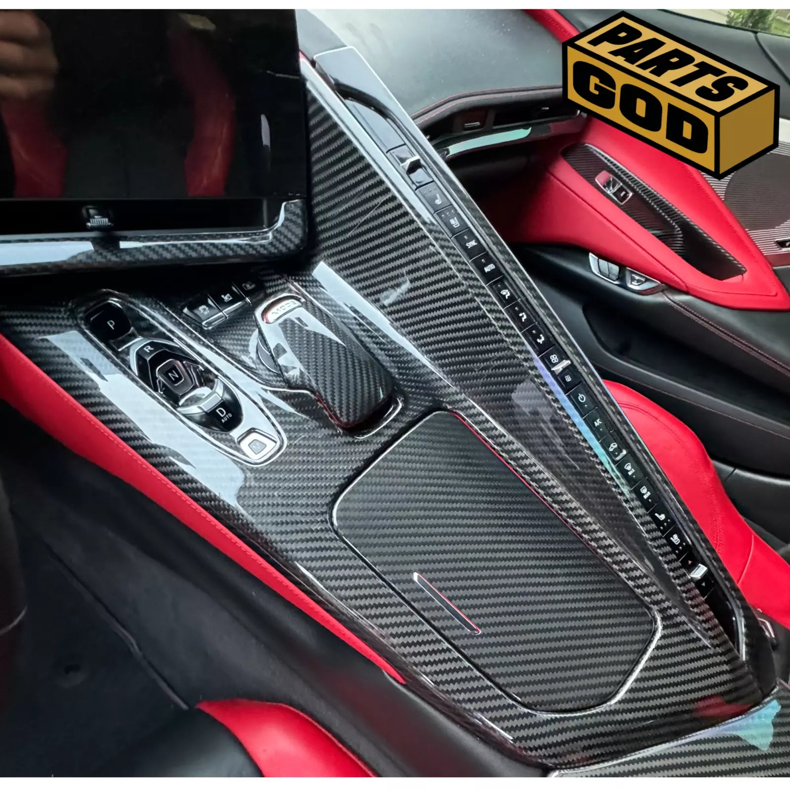 Carbon Fiber Center Console Cover + Cup Holder Lid Cover - Corvette C8.