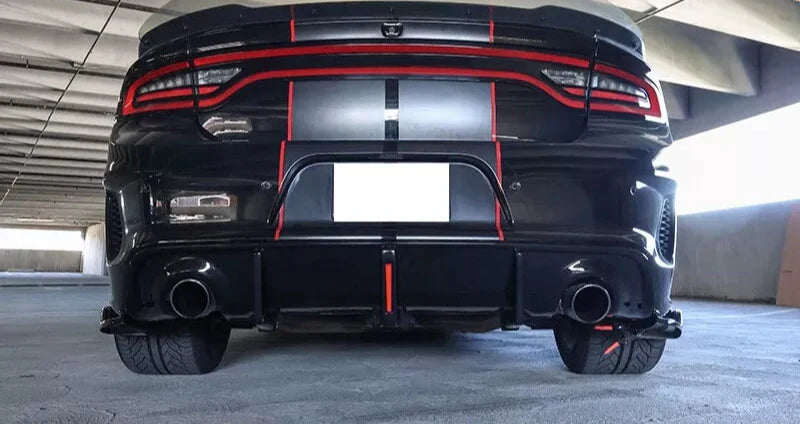 Gloss Black Rear Diffuser W/ Brake Light + Apron Spat - 2020-2023 Charger Widebody.