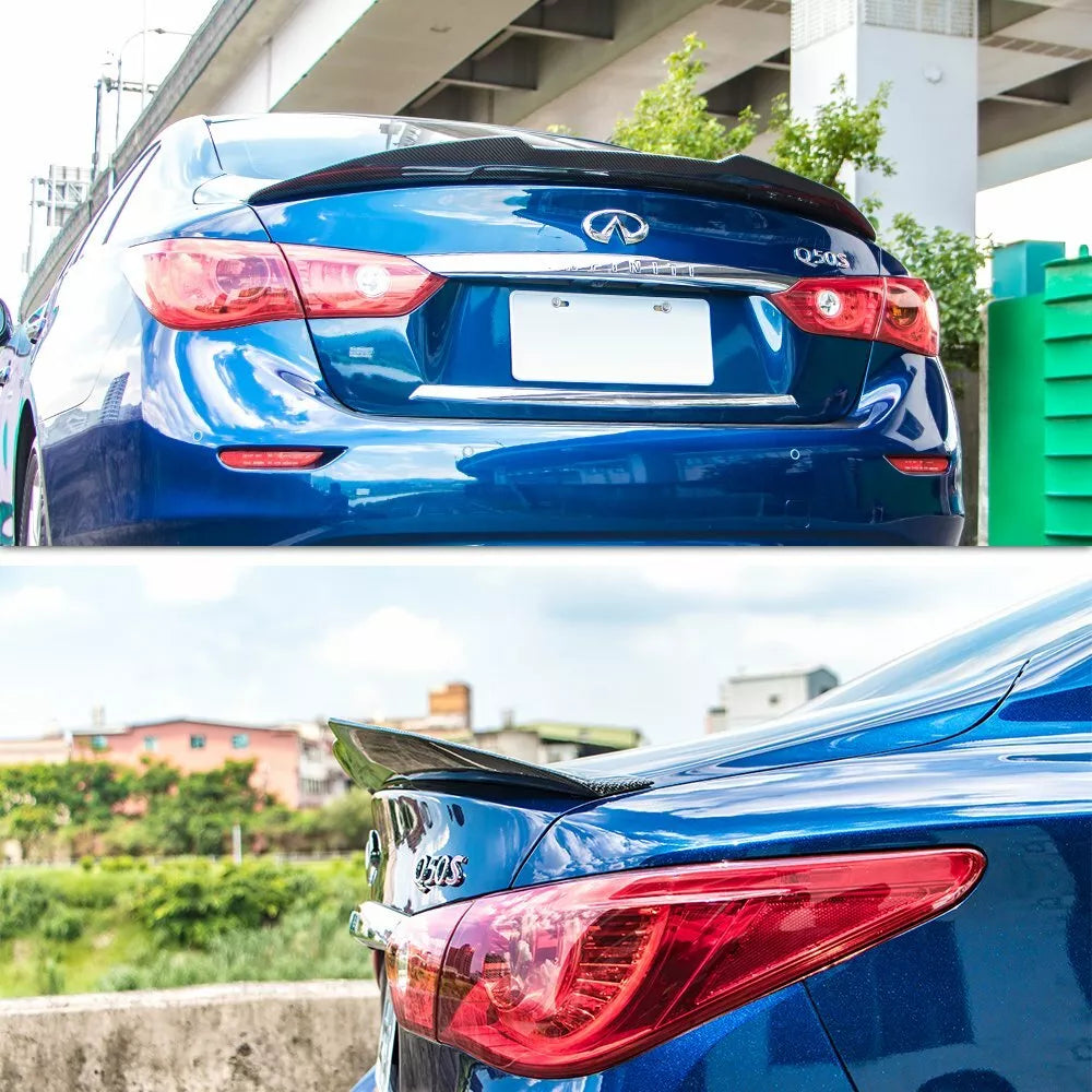 PSM Style Carbon Fiber Trunk Spoiler - 2014-23 Infiniti Q50 Q50S Sedan.