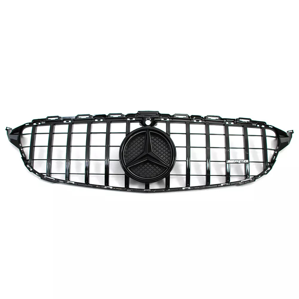 Gloss Black Front Grille w/ LED Logo - Mercedes Benz W205 C43 C250 C300.