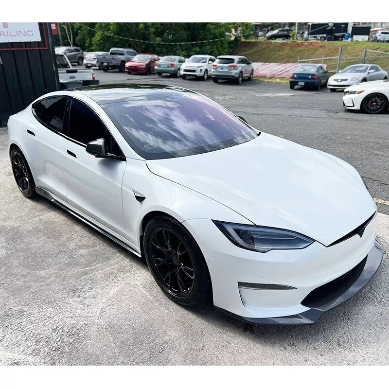 Carbon Fiber Side Skirt Extension Lip V1 - Tesla Model S Sedan 2021+.