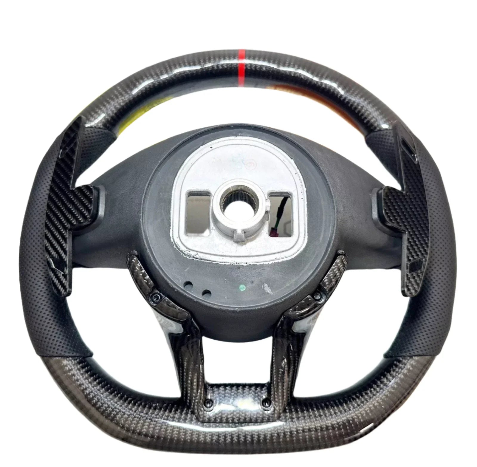 Carbon Fiber Steering Wheel w/  Red Stripe & Paddles - Mercedes CLS63 C63 S63 GLE63 GLS63 CLA45 E63.