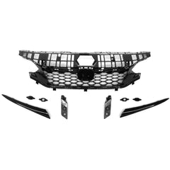 Type R Style Conversion Front Upper Grille Gloss Black ABS - Honda Civic Base Sedan.