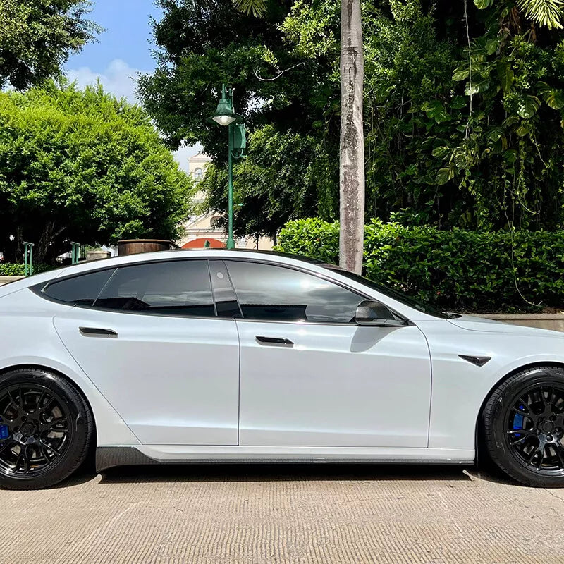 Carbon Fiber Side Skirt Extension Lip V1 - Tesla Model S Sedan 2021+.