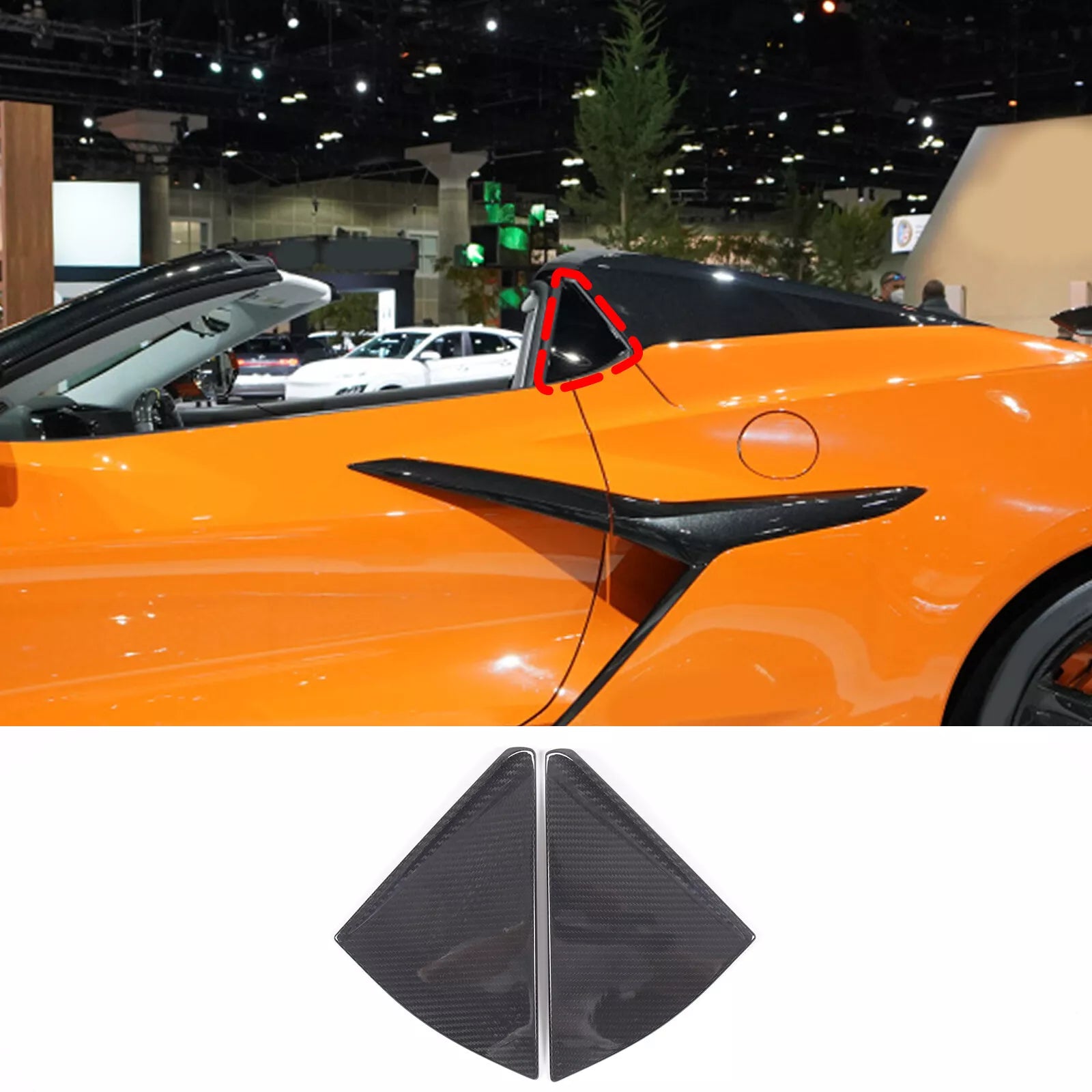 Carbon Fiber Rear Triangle Panel Trim Cover - Corvette C8 Convertible 20-23.