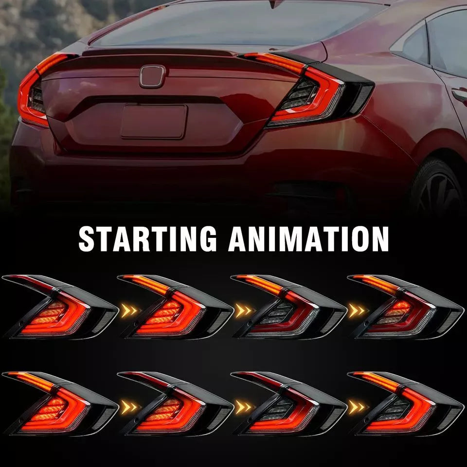 Clear LED w/ Sequential Signal Tube Tailight Set - 2016-2021 Honda Civic sedan.