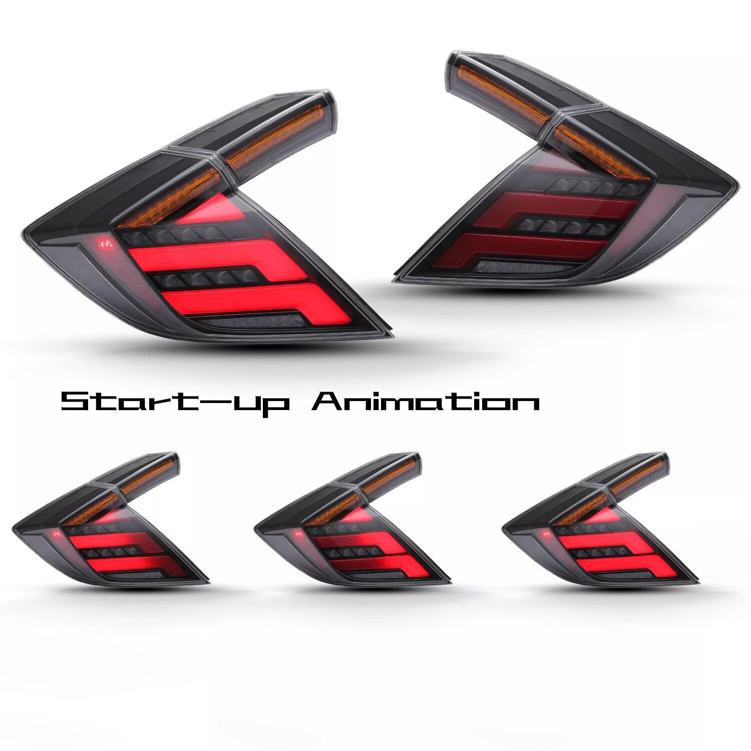 V2 Smoked Taillights LED Sequential TailLight Set - Honda Civic 2016-2021 Hatchback Type R.