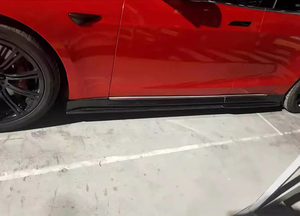 Carbon Fiber Side Skirt Extension V3 - Tesla Model S Sedan 2014-2019.