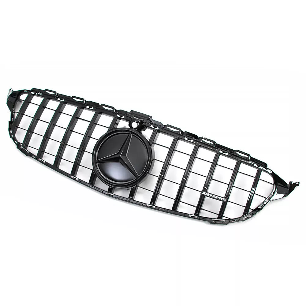 Gloss Black Front Grille w/ LED Logo - Mercedes Benz W205 C43 C250 C300.