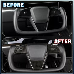 Carbon Fiber Interior Steering Wheel Trim - Tesla Model S Model X 2021+ Plaid