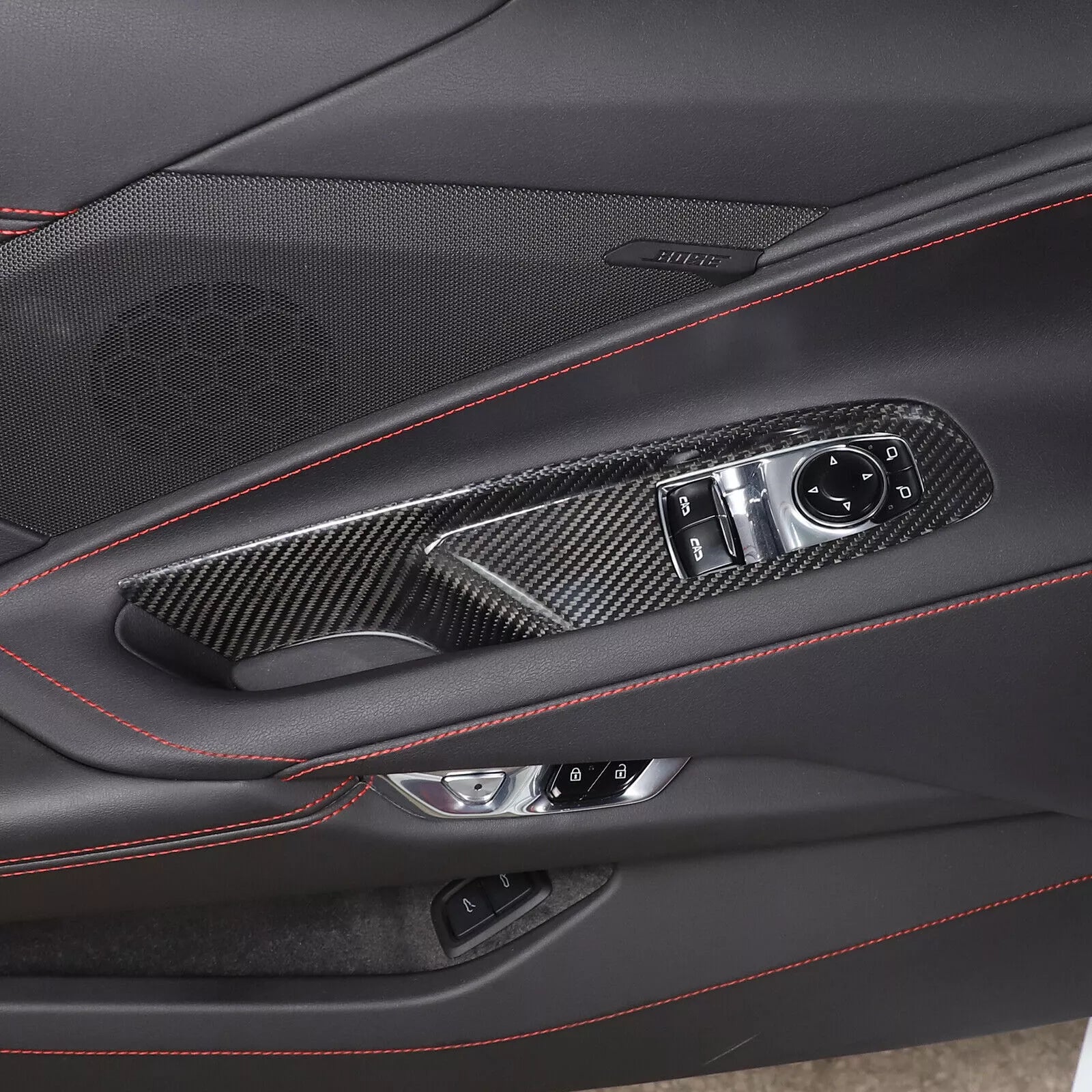 Carbon Fiber Window Lift Switch Panel Cover Trim - Corvette C8.
