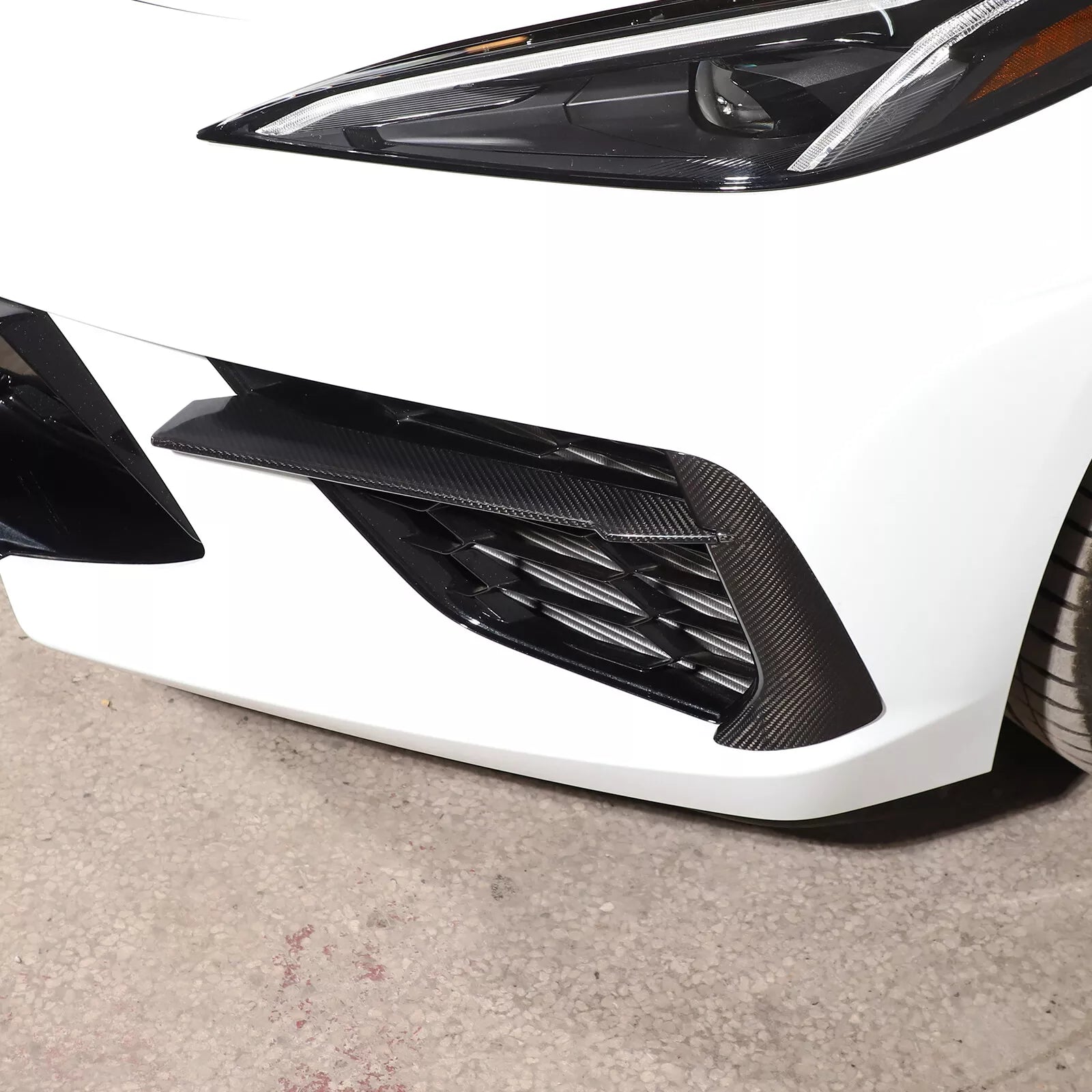 Carbon Fiber Front Bumper Fog Light Lamp Trim - Corvette C8.
