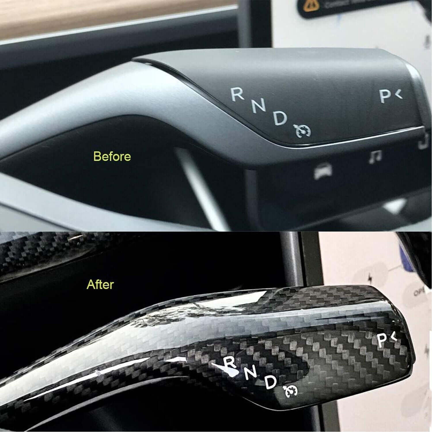 Carbon Fiber Shift Stalk Covers - Tesla Model 3 & Y.