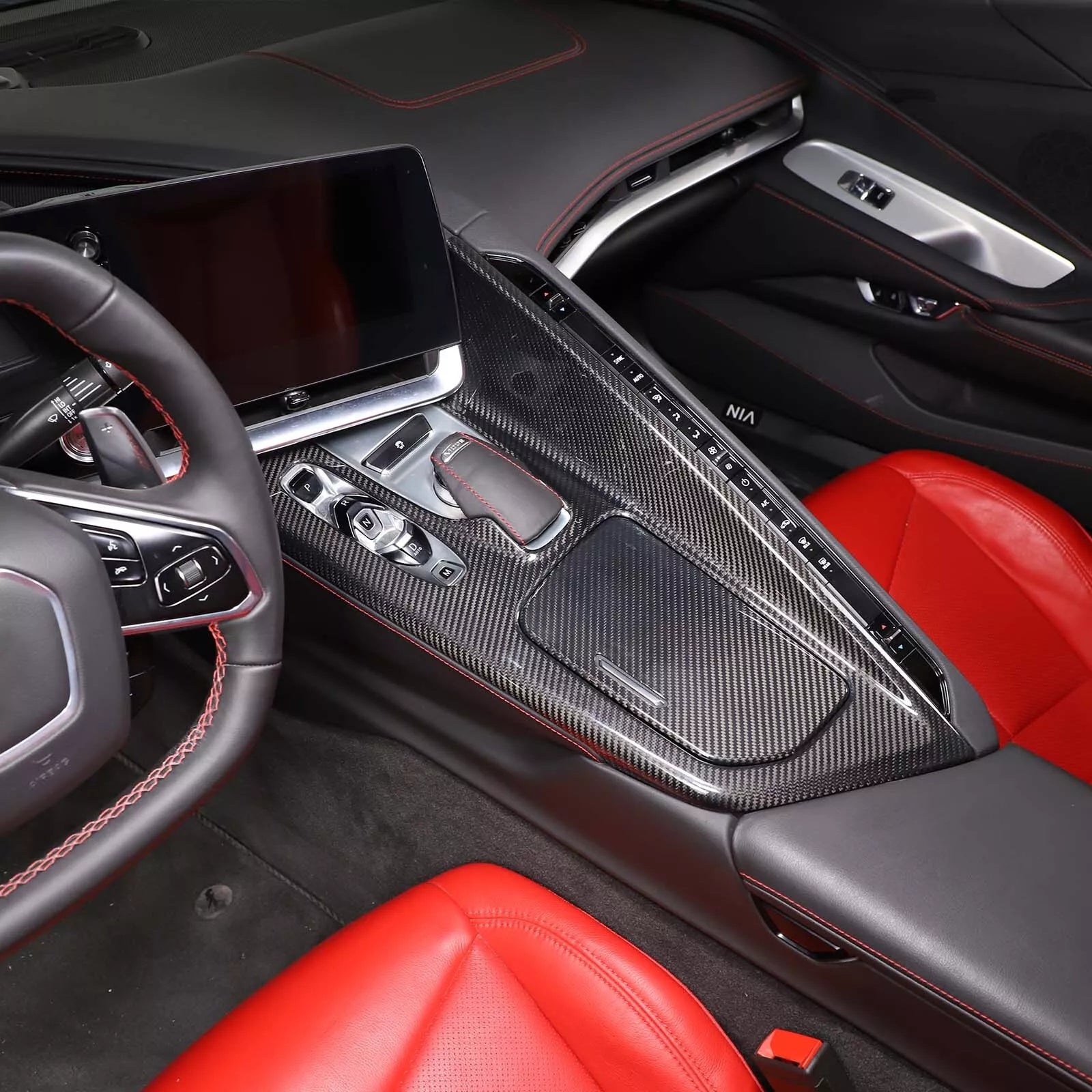Carbon Fiber Center Console Cover + Cup Holder Lid Cover - Corvette C8.