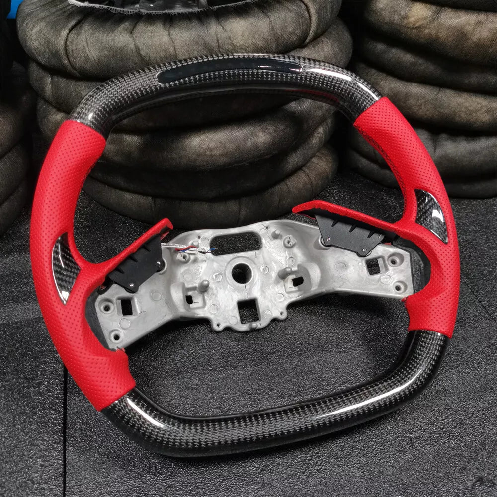 Carbon Fiber LED Steering Wheel w/ Red Leather - Corvette C8 Z51.