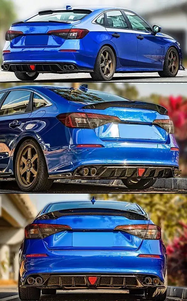 GLOSS BLACK REAR DIFFUSER W/ LED LIGHT - HONDA CIVIC 2022-2024.