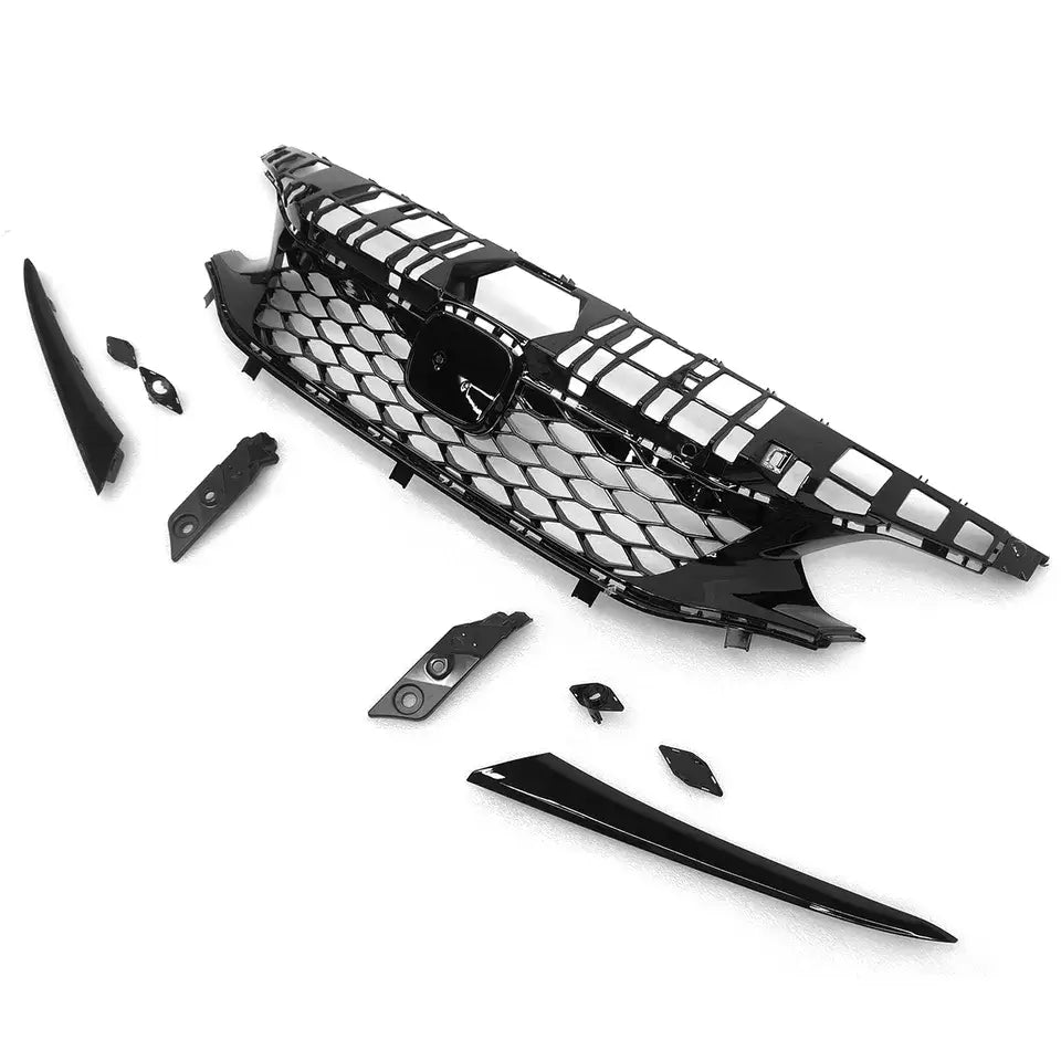 Type R Style Conversion Front Upper Grille Gloss Black ABS - Honda Civic Base Sedan.