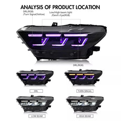 RGB DRL LED Headlights Set - Ford Mustang.
