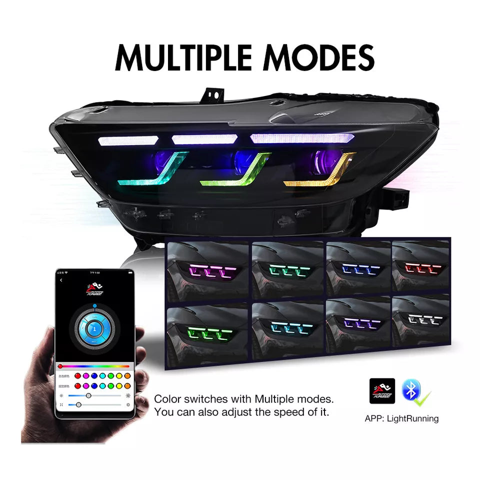 RGB DRL LED Headlights Set - Ford Mustang.