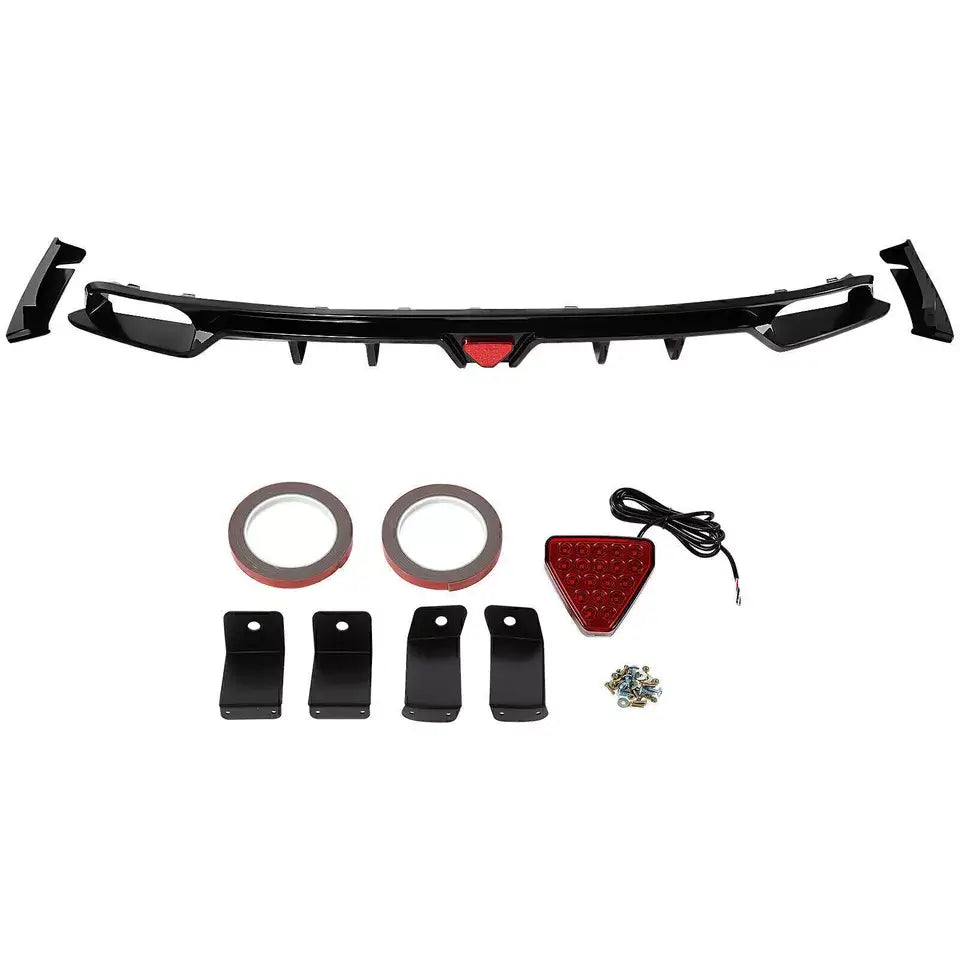 GLOSS BLACK REAR DIFFUSER W/ LED LIGHT - HONDA CIVIC 2022-2024.