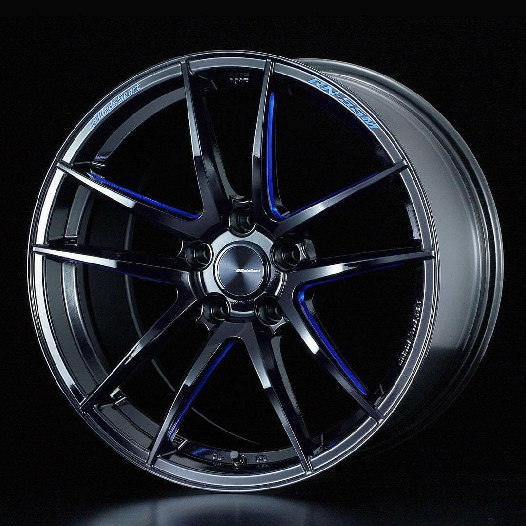 WedsSport RN-55M 5x114.3 18” Black Blue Machined Wheels.